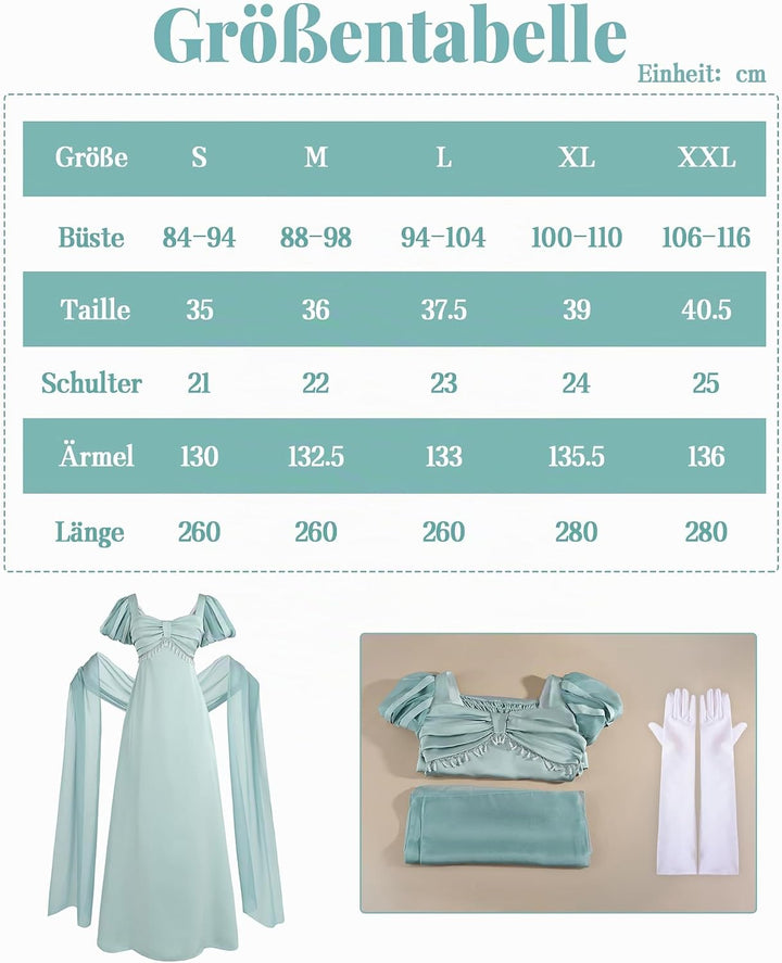 FCCAM Damen Regency Kleid Jane Austen Lange Vintage Kleider Viktorianische Ballkleid mit Schal und H