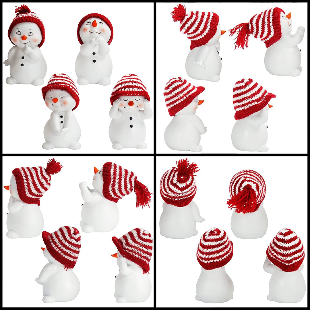 Belle Vous Dekorative Schneemann Weihnachten Figuren (4 Pack) - 11 cm Gross - Set von 4 Winter Minia