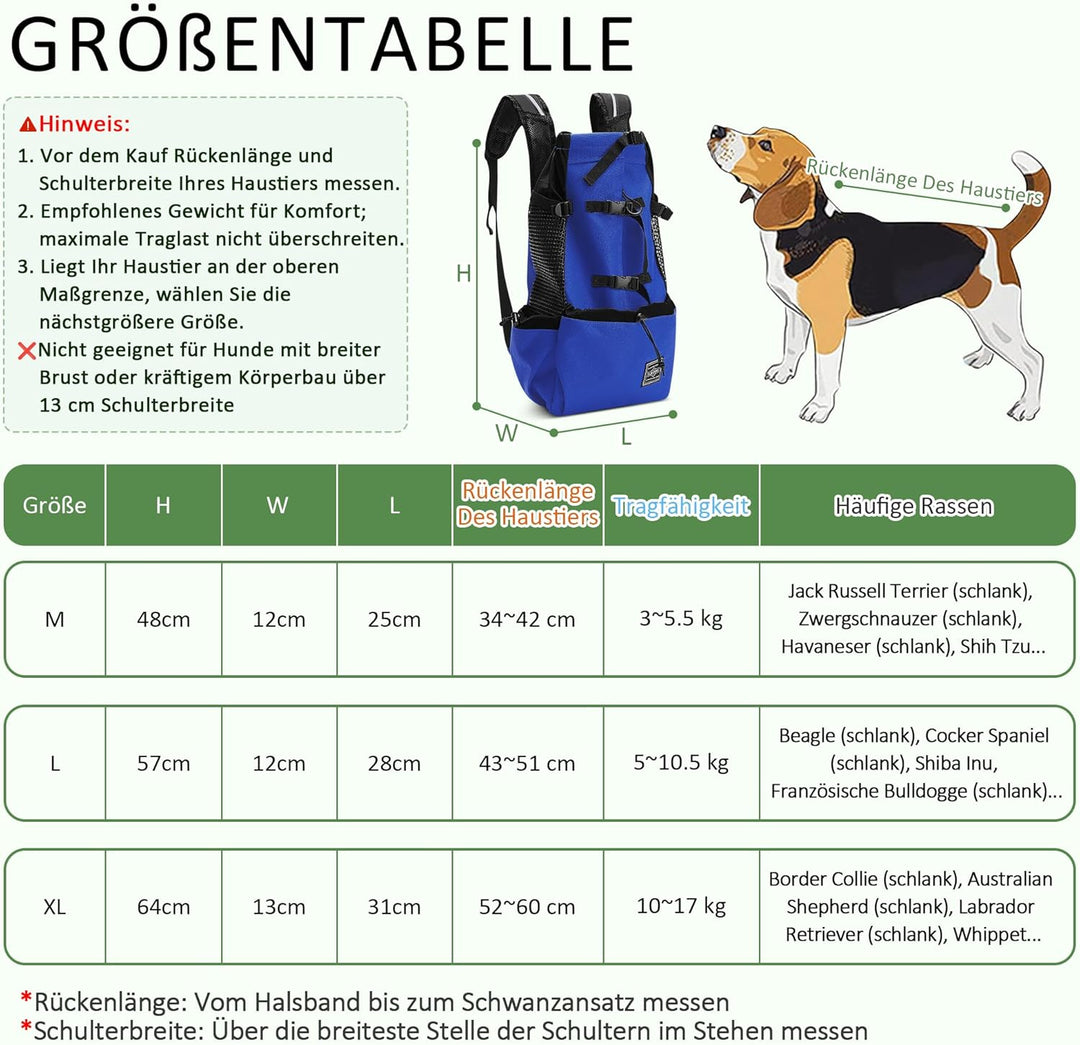 ALLSOPETS Hunderucksack Tragetasche Verstellbar für Kleine Mittelgrosse Hunde, Haustier Rucksack zum