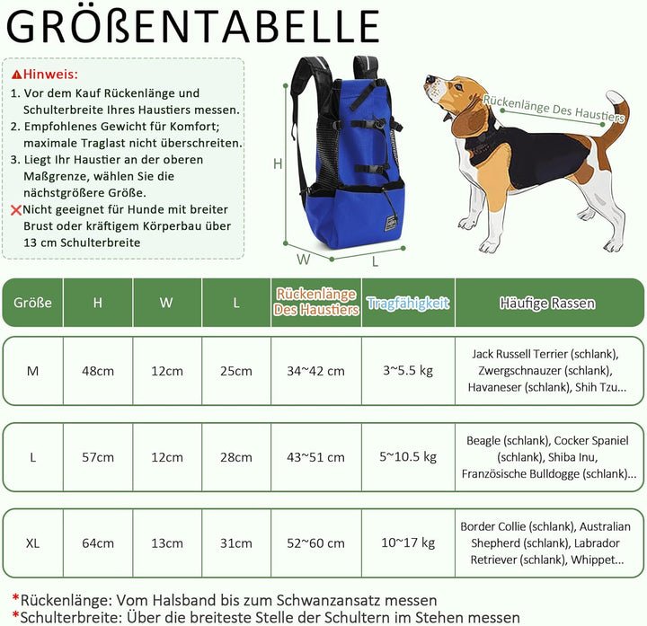 ALLSOPETS Hunderucksack Tragetasche Verstellbar für Kleine Mittelgrosse Hunde, Haustier Rucksack zum