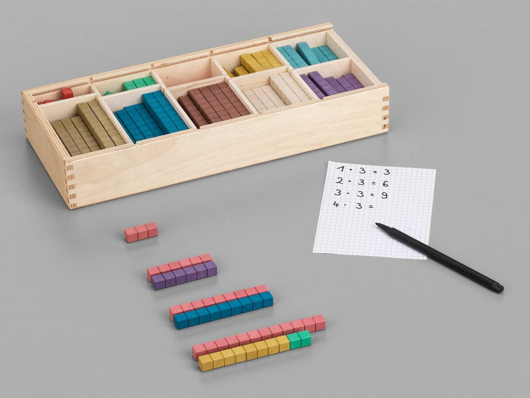Montessori-Material Zahlenraum bis 100 inkl. Rechenstäbchen u. 100 Aufgabenkarten mit Selbstkotrolle