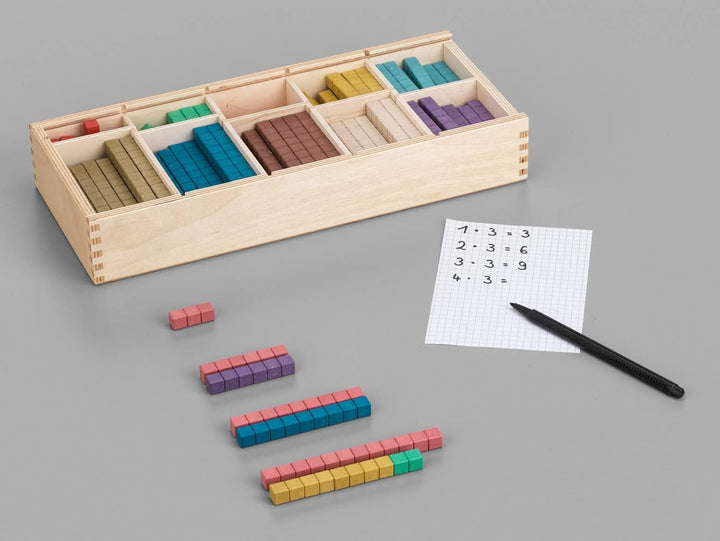 Montessori-Material Zahlenraum bis 100 inkl. Rechenstäbchen u. 100 Aufgabenkarten mit Selbstkotrolle