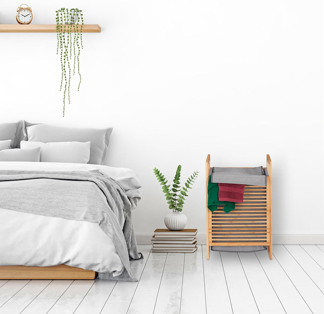 Relaxdays Wäschekorb Bambus, eckig Wäschesammler mit Deckel, für Schmutzwäsche im Bad, HBT: 60 x 40