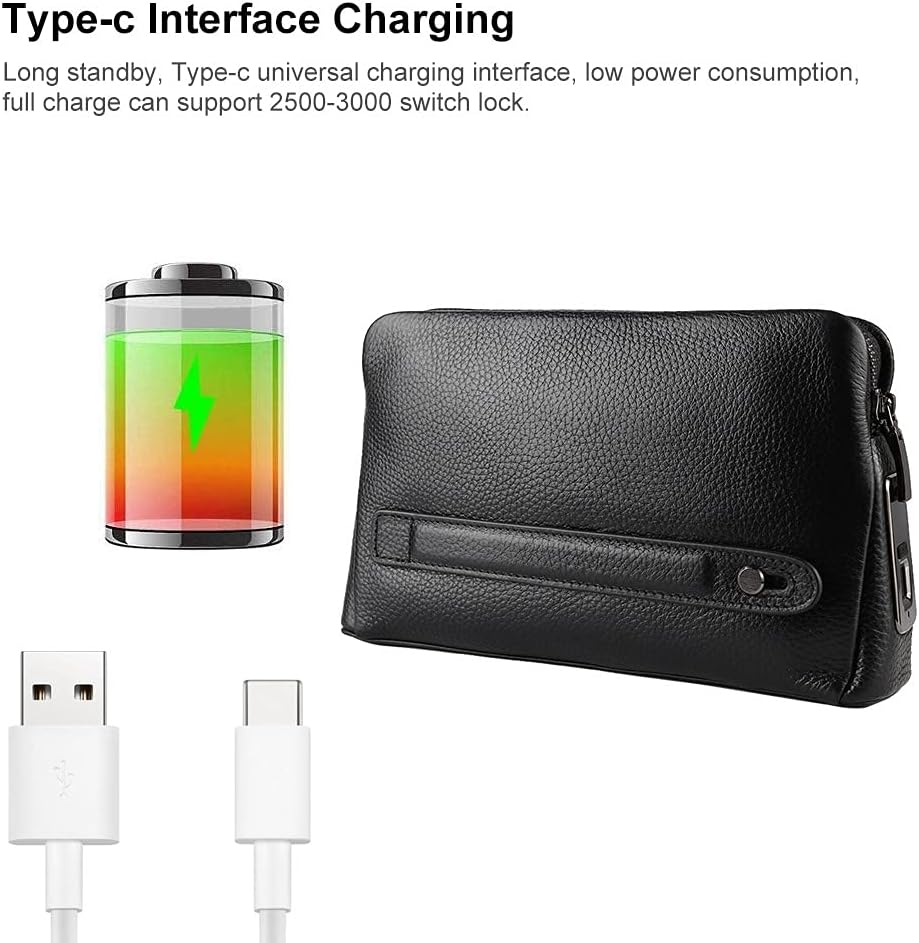 Mxzzand Herren Geldbörse Herren Reissverschluss Leder Geldbörse Smart Fingerprint Geldbörse Herren B