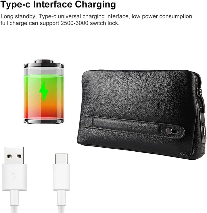 Mxzzand Herren Geldbörse Herren Reissverschluss Leder Geldbörse Smart Fingerprint Geldbörse Herren B