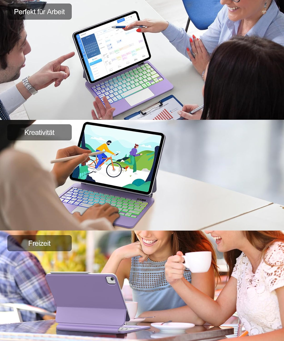 JADEMALL Magic Keyboard für iPad Air 11“ (M3 2025/M2 2024) – Mit 7-Farben RGB Beleuchtung, Präzision