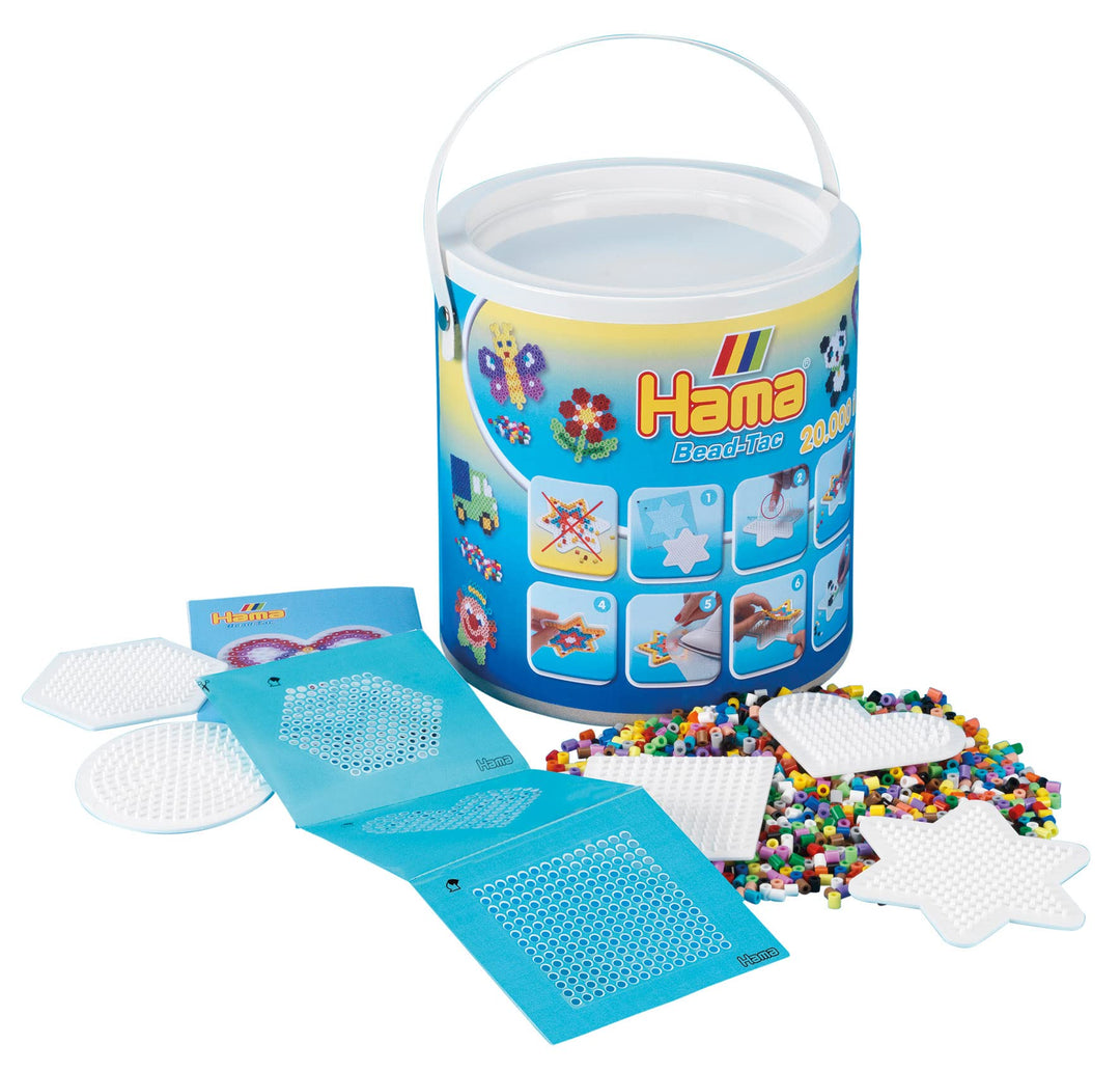 Hama Perlen 7701 Set mit Eimer und ca. 20.000 bunten Midi Bügelperlen mit Durchmesser 5 mm im Grundf