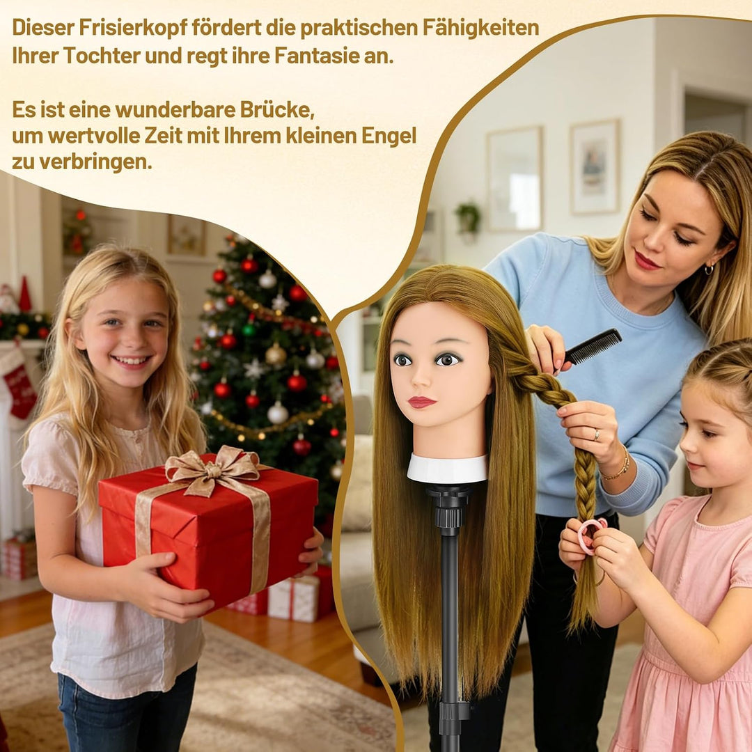 TwoWin Friseurkopf mit Haaren, 26 Zoll (66 cm) 80% Echthaar Mannequin Kopf, Trainingskopf für Stylin