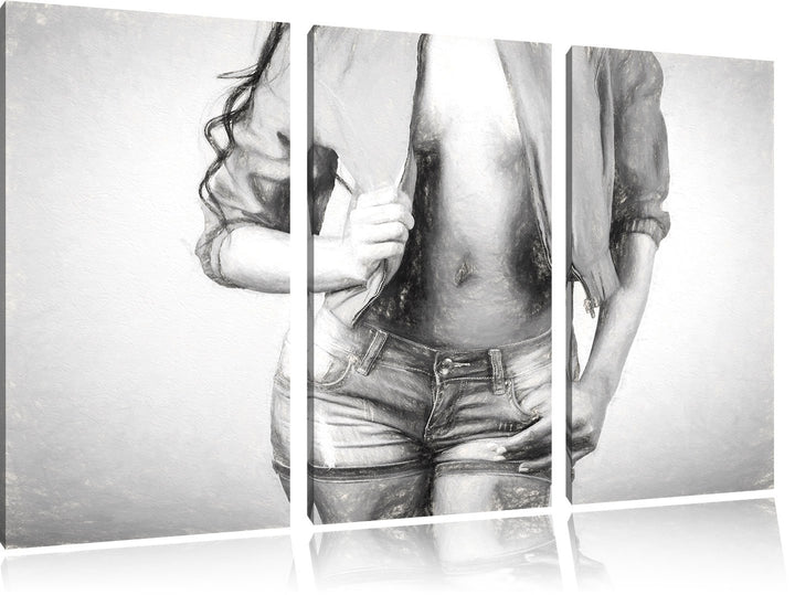 Pixxprint Sexy Woman als Leinwandbild/Grösse: 3 Teilig (120x80 cm) cm/Wandbild/Kunstdruck/fertig bes