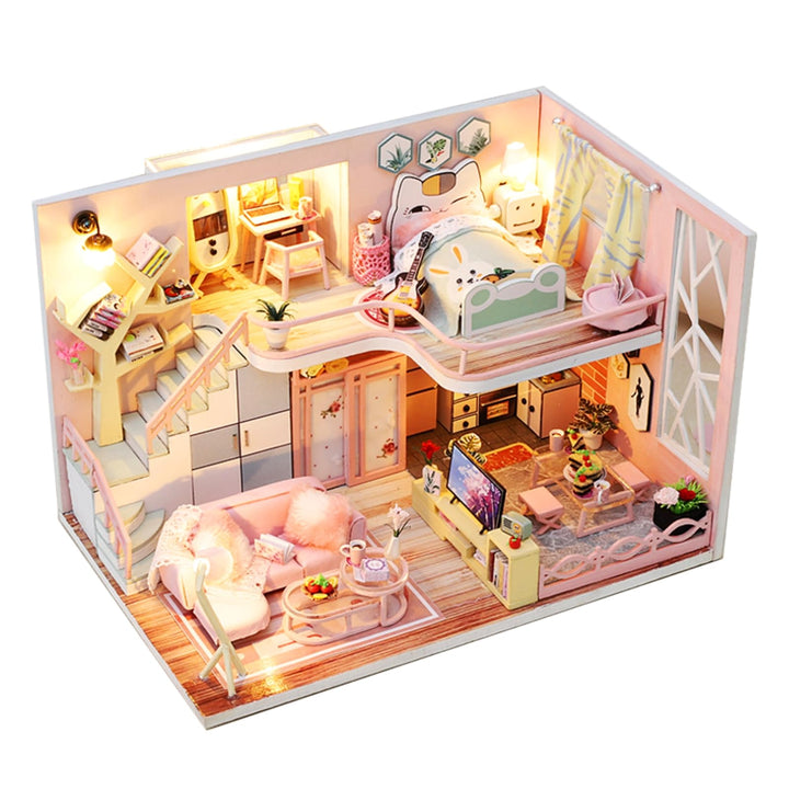 CUTEROOM DIY Miniatur Puppenhaus Kit, Modernes Holz Spielhaus mit Möbeln und Musik, Miniatur Haus, K