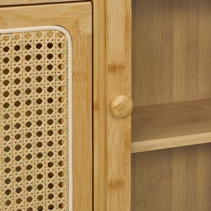 Relaxdays Schuhschrank, 5 Fächer, Bambus Schuhregal, 127x95x19 cm, für 9 Paar, 3 Klappen, schmaler S