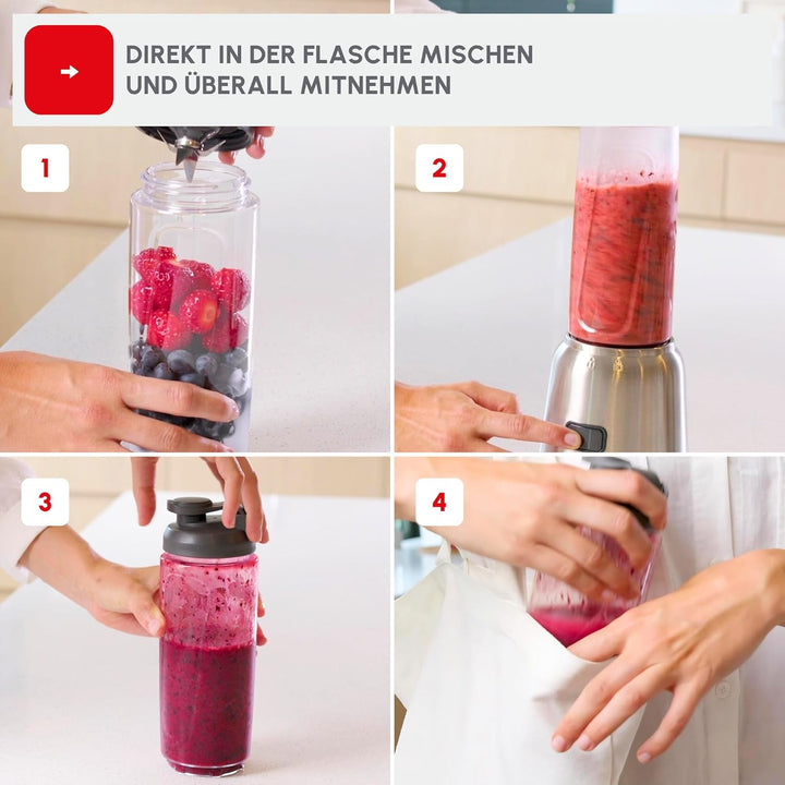 Tefal BL15FD Mix & Move Mini-Standmixer | 300 Watt | 2 Flaschen To-Go in Premium Tritan | kompaktes