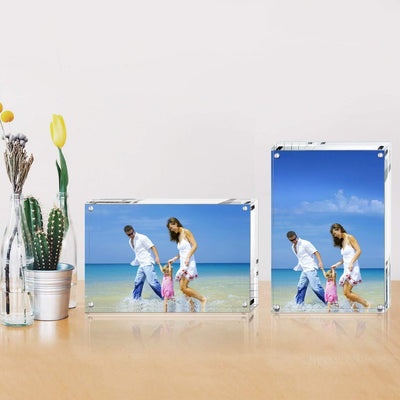 AMEITECH Acrylbilderrahmen, 10 x 15 cm, klares, doppelseitiges Blockset, rahmenloser magnetischer Fo