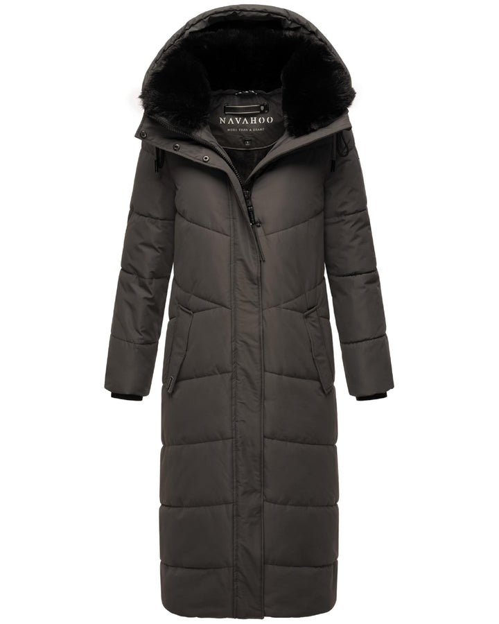 Navahoo Damen Wintermantel Steppmantel extralang mit Abnehmbarer Kapuze Hingucker XIV XS-XXL XS Anth