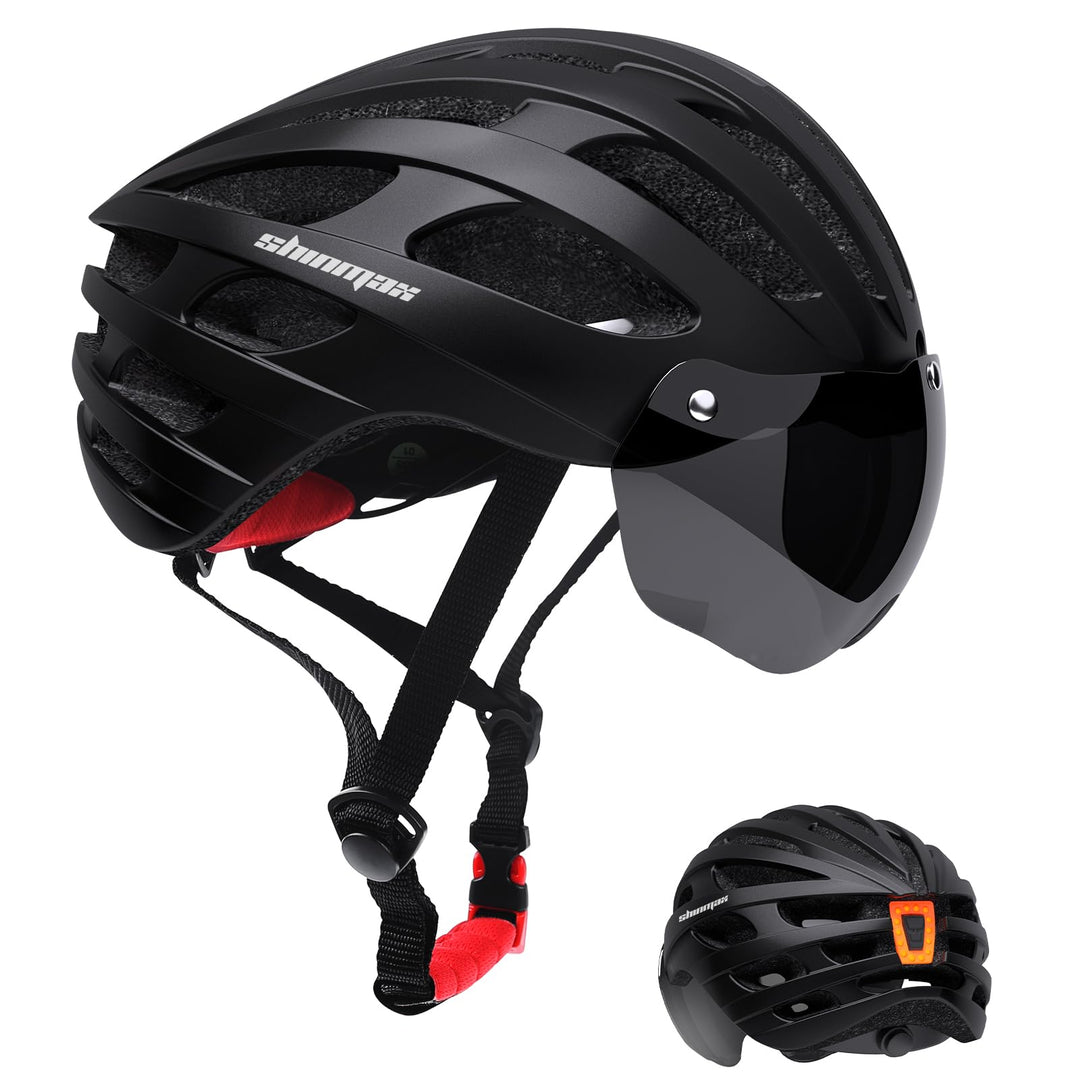 Shinmax Fahrradhelm mit Visier UV-beschützen,Fahrradhelm Herren Damen mit USB Licht Leuchtaufkleber,