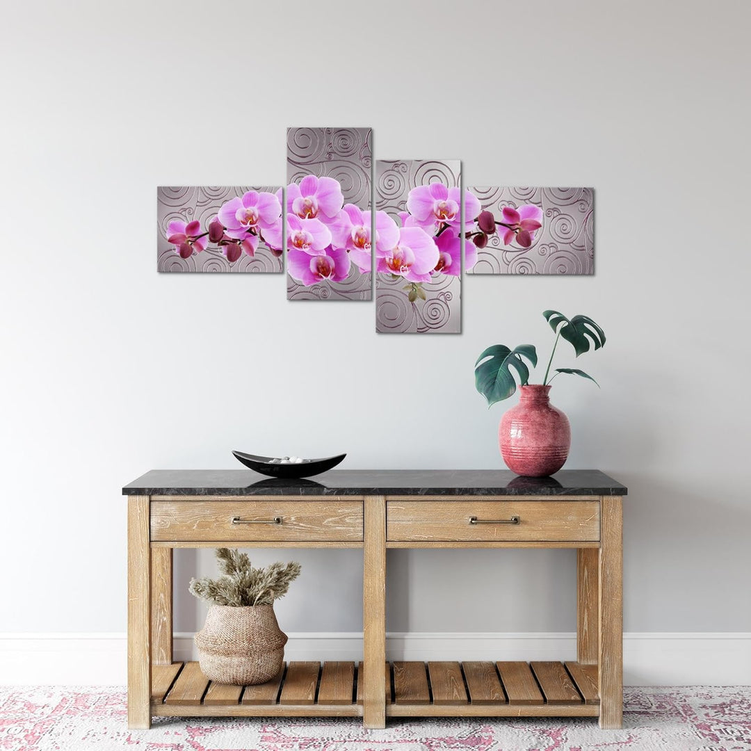 Runa Art Bild Modern Blumen Orchidee - Made in Germany - Wandbilder Abstrakt Violett Grau 4 Teilig 2