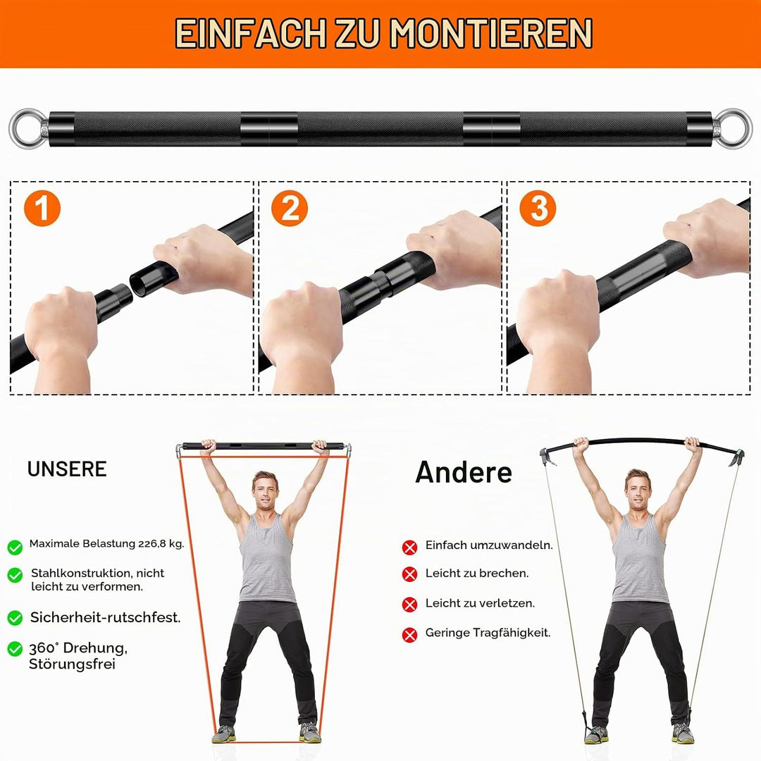 DASKING Fitnessbänder Widerstandsbänder Stange, Fitnessgeräte für Zuhause, 75cm/90cm/98cm Abnehmbare