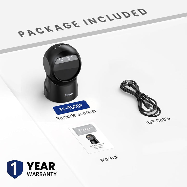 Eyoyo USB-Barcode-Scanner, omnidirektionaler automatischer Barcodeleser, Freisprecheinrichtung, 2D Q