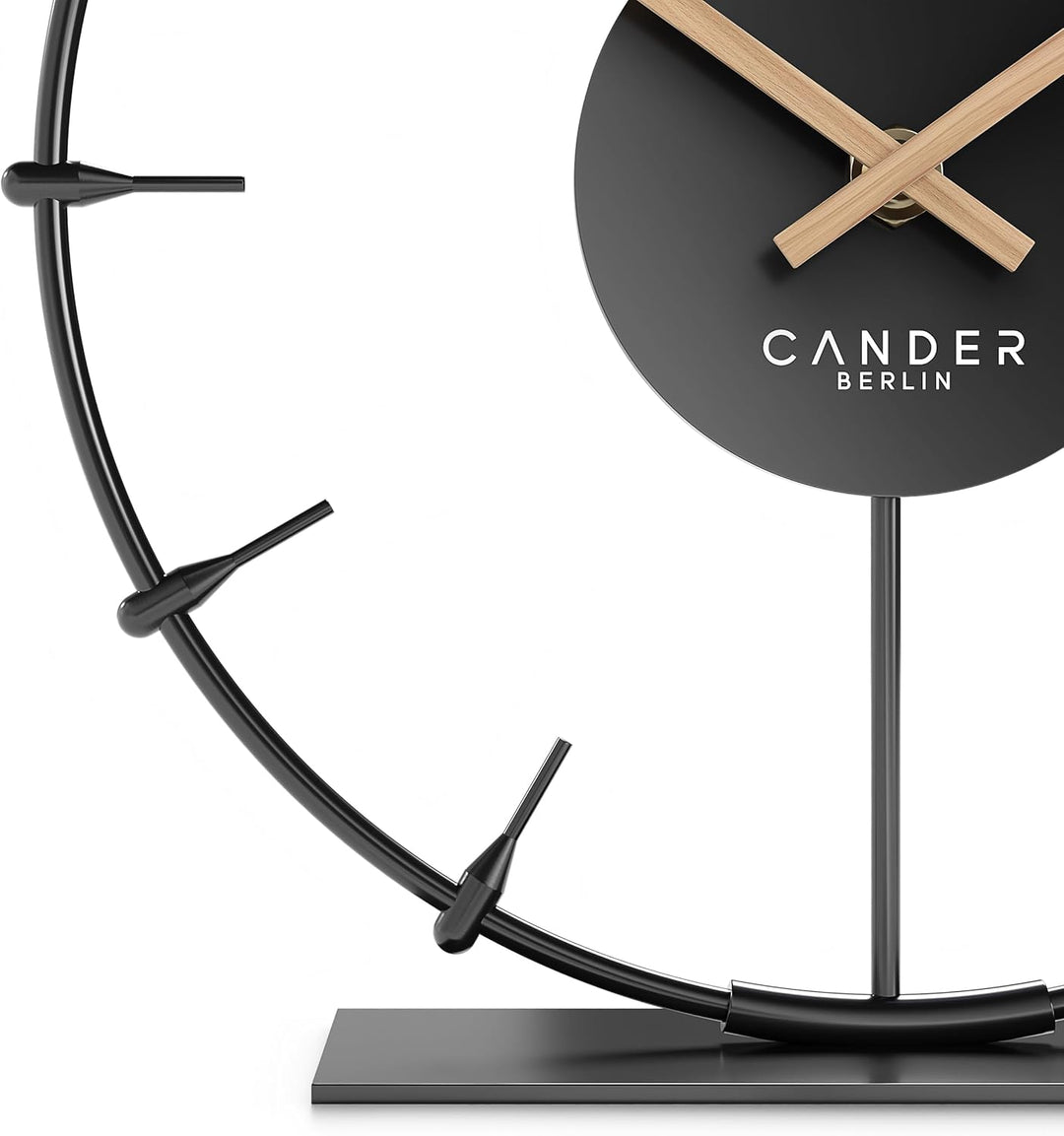 Cander Berlin Ilmera Tischuhr lautlos 18 cm Metall Holzzeiger ohne Tickgeräusche modern schwarz Wohn