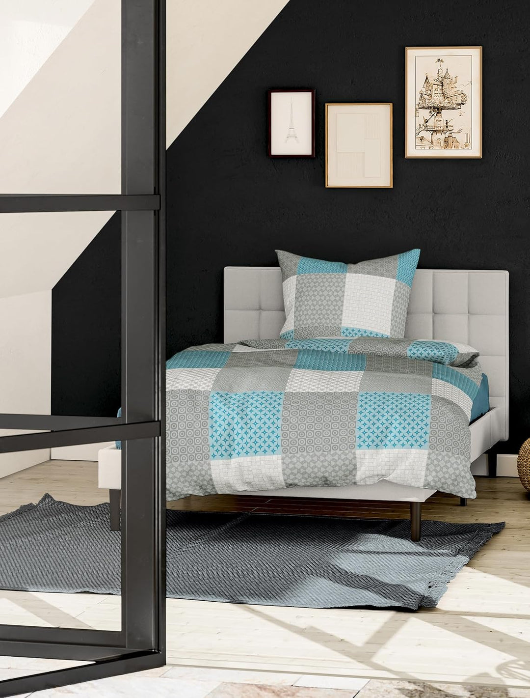 Bierbaum Bettwäsche 6277, Fein-Biber, Made in Germany, türkis 14, 2 teilig,155x220 cm + 80x80 cm, Ko