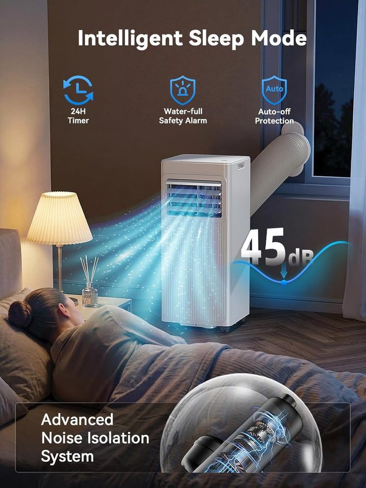 Mobile Klimaanlage 7000 BTU, 4-in-1 Klimagerät mit Abluftschlauch &amp; 4m Fensterabdichtung für Schiebe