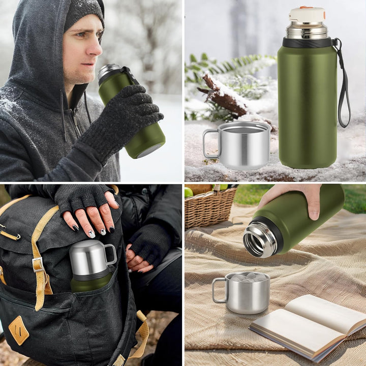 Edelstahl Thermosflasche mit Becher - 800ml Thermoskanne Doppelwandige Isolierkanne - Auslaufsicher