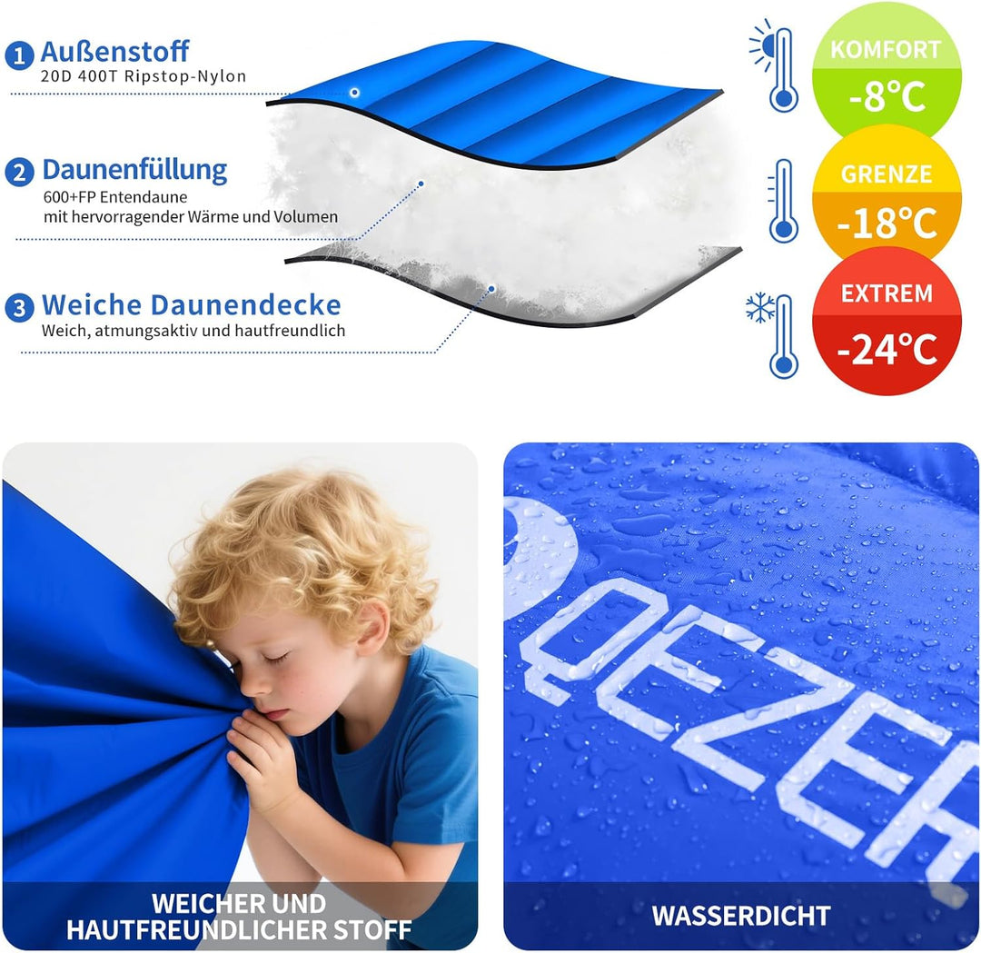 Daunenschlafsack,Warmer Leichter Winter Schlafsack 0°C bis -23°C für Erwachsener und Kind 4 Jahresze