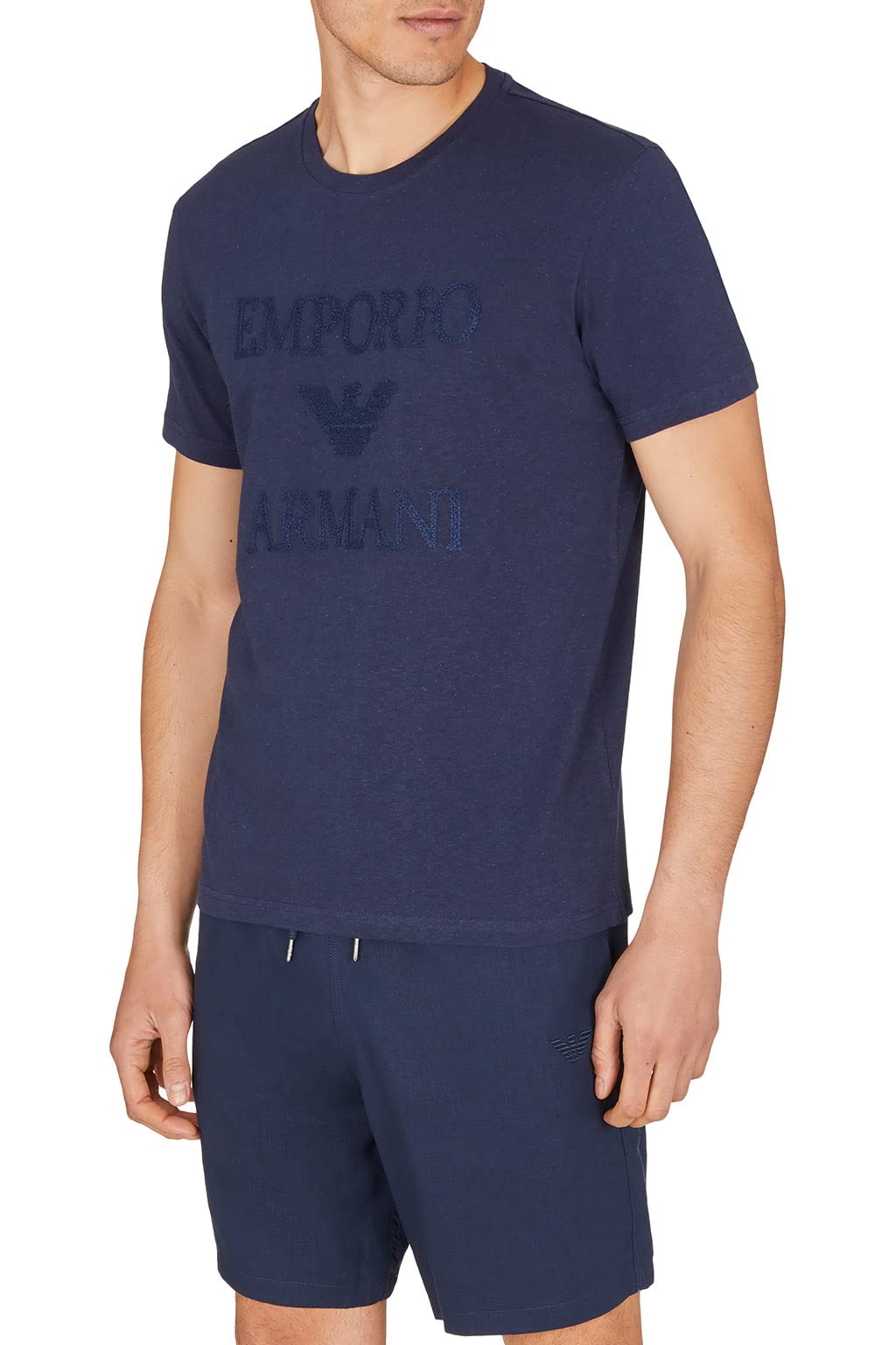 Emporio Armani Herren Men's Superfine Linen Blend Crew Neck T-Shirt S Navy Blue, S Navy Blue