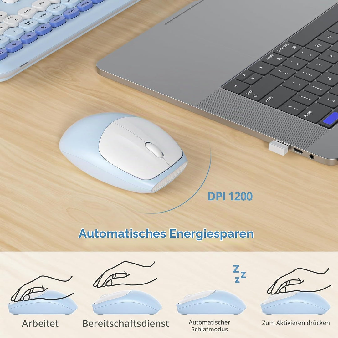 SOLIDEE Buntes kabellose Tastatur und Maus-Kombination,2.4GHz Retro Schreibmaschine Tastatur,104 Tas