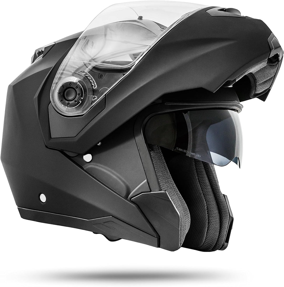 ATO-Moto Montreal Schwarz matt Grösse S M L XL Klapphelm mit Doppelvisier System und der neusten Sic