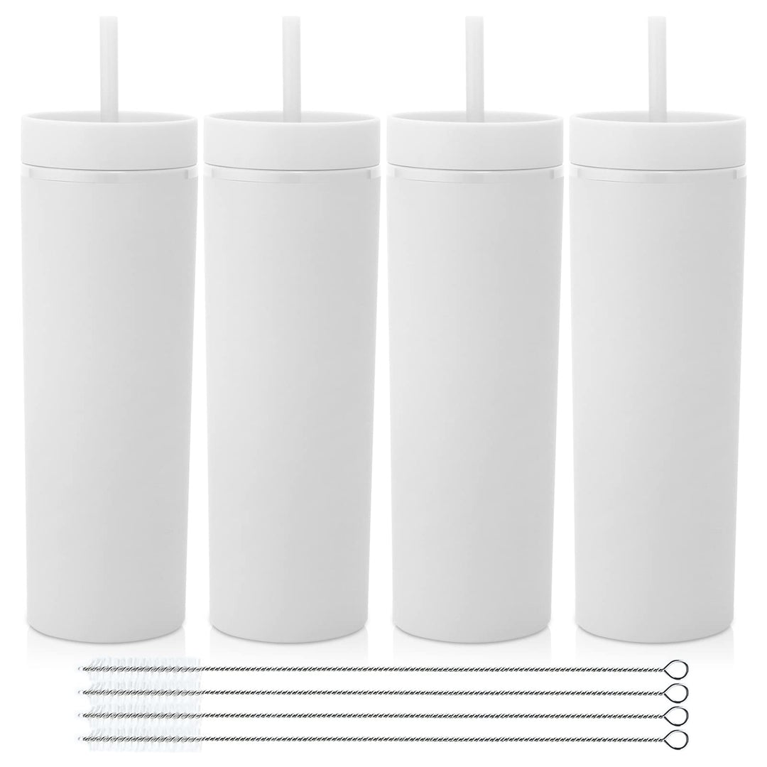 Volhoply 600ml Trinkbecher mit Deckel und Strohhalm Viererpack,Doppelwandiger Wiederverwendbar Reise