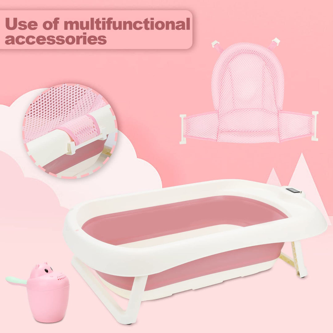 50L Baby Badewanne, Faltbare babywanne mit Anti Stütze, baby wanne mit Echtzeit-Temperaturmessung, B
