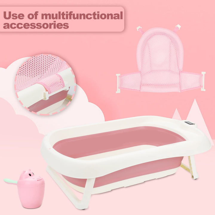 50L Baby Badewanne, Faltbare babywanne mit Anti Stütze, baby wanne mit Echtzeit-Temperaturmessung, B