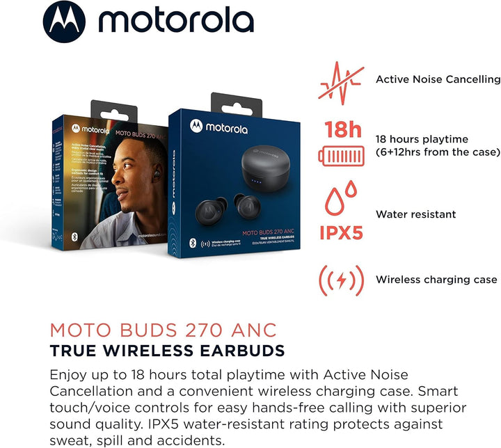 Motorola Sound Moto Buds 270 ANC - Kabellose Kopfhörer In Ear - Bluetooth - 18Std. - Active Noise Ca