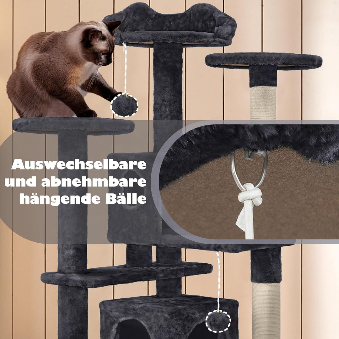 Yaheetech Kratzbaum Kletterbaum 139 cm hoch Katzenkratzbaum, Stabiler Katzenbaum mit 3 Plattformen,