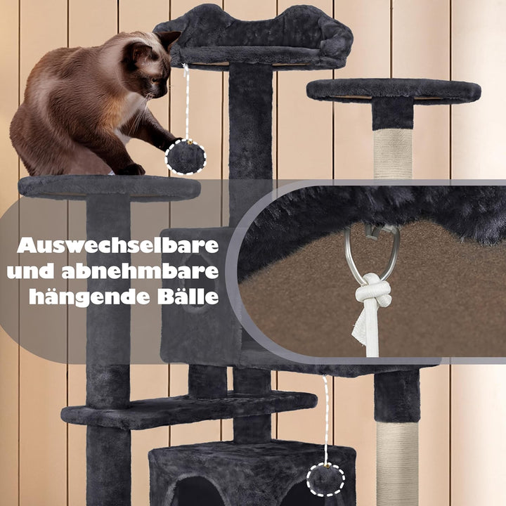 Yaheetech Kratzbaum Kletterbaum 139 cm hoch Katzenkratzbaum, Stabiler Katzenbaum mit 3 Plattformen,