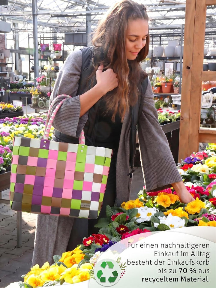 normani Einkaufstasche geflochten mit Henkeln - Tragetasche extra robust Farbe Classic/Orchidea Clas