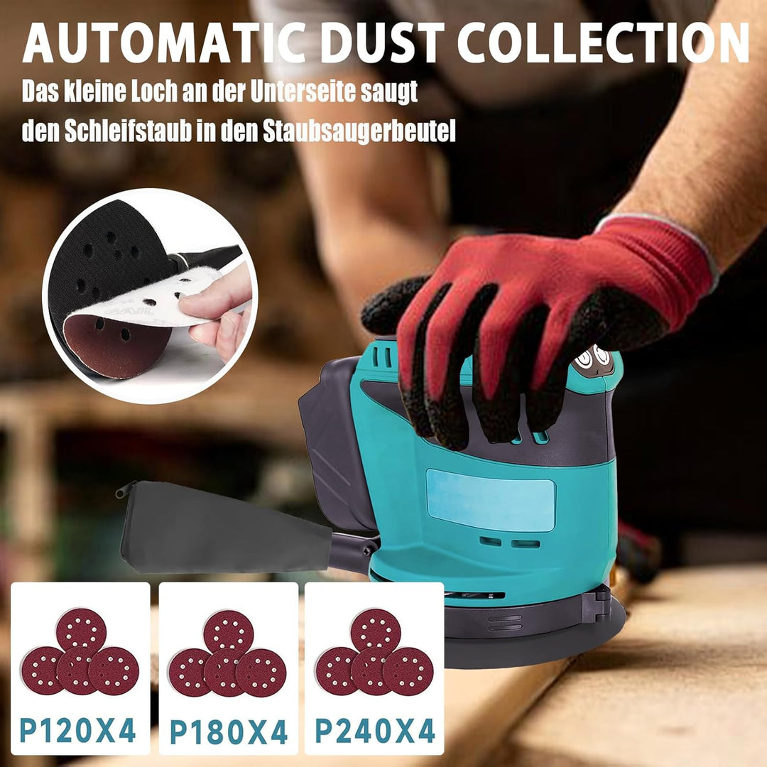 Bürstenloser Exzenterschleifer, Ersatz für Makita DBO180Z, 125MM Exenterschleifmaschine zum Schleife