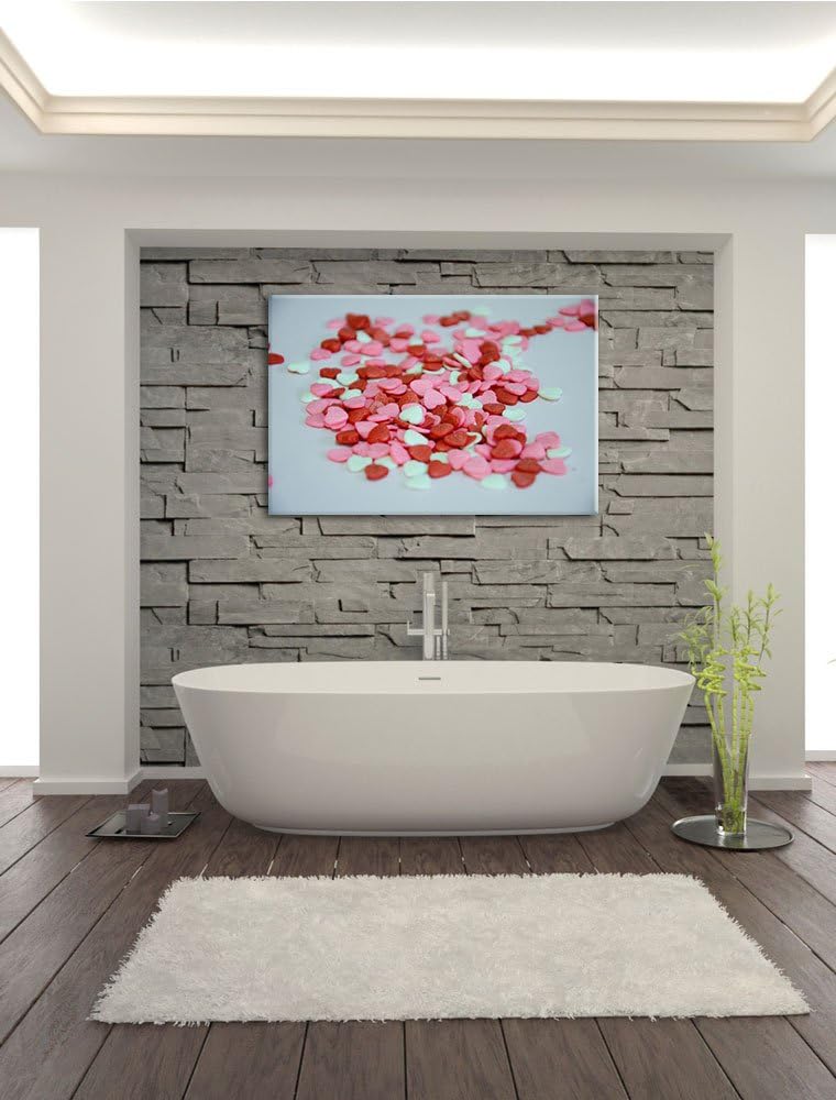 Pixxprint kleine Bunte Herzen auf Leinwand, XXL riesige Bilder fertig gerahmt mit Keilrahmen, Kunstd