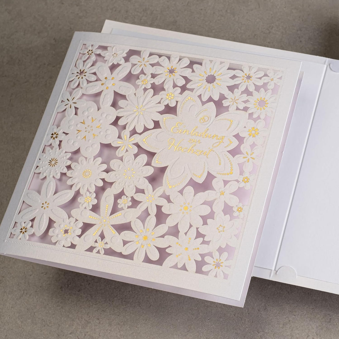 HOCHZEITSEINLADUNGEN - 20 St. 135x135mm, MIT BEDRUCKBAREN EINLAGEN UND UMSCHLÄGEN FÜR HOCHZEIT – LAS