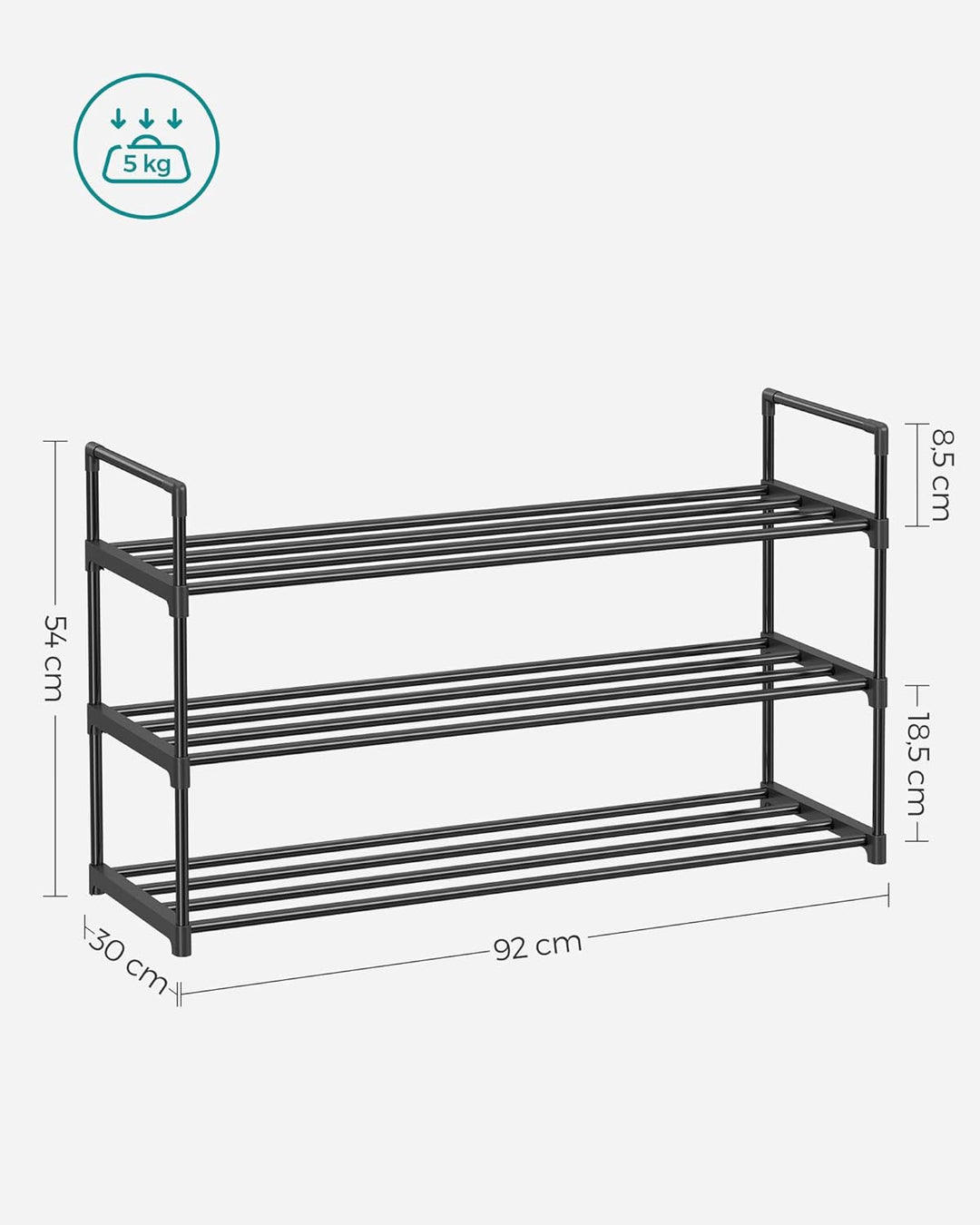 SONGMICS Schuhregal 3 Ebenen, Schuhständer Metall, Schuhaufbewahrung, Schuh-Organizer für 12-15 Paar