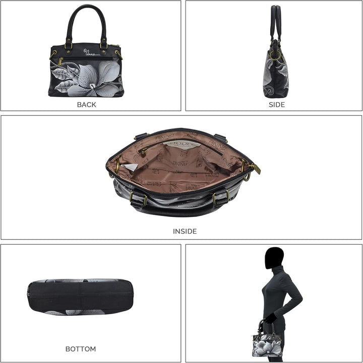 Anna by Anuschka Women’s Genuine Leather Small Satchel Midnight Floral Black, Midnight Floral Black