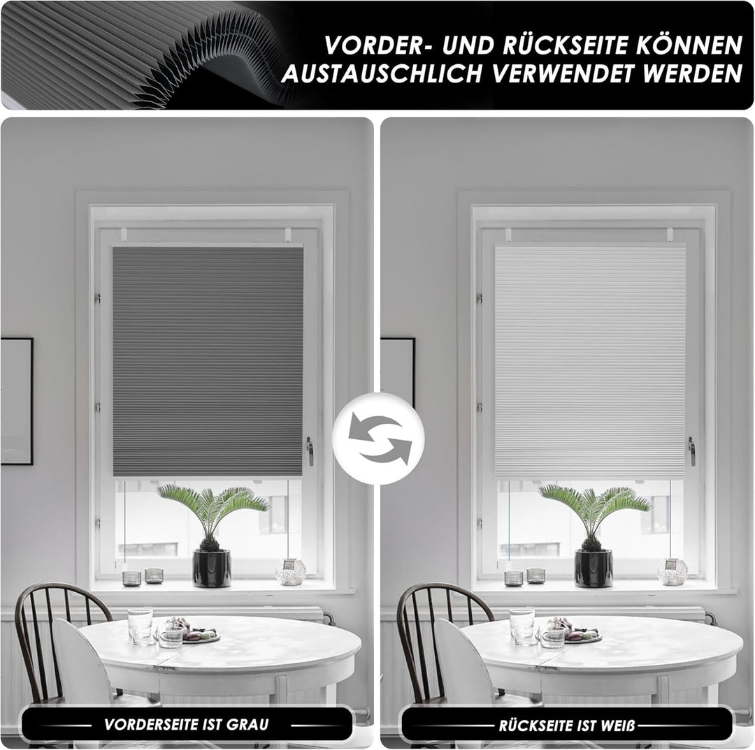 Allesin Wabenplissee ohne Bohren Verdunklung Thermo Doppelplissee Klemmfix Zweifarbig Grau-weiss 50x