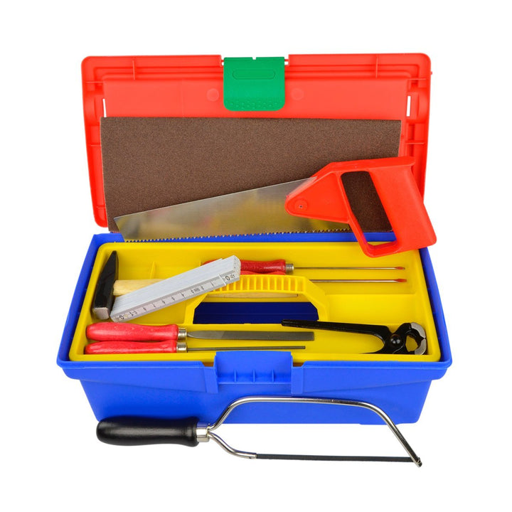 Pebaro 645 Werkzeug-Set in Kunststoffbox für Hobby und Schule, 11 Teile, praktischer Koffer, ausklap