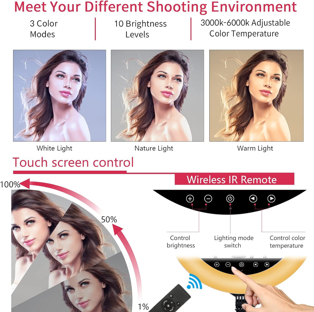 21 Zoll LED-Ringlicht mit Stativständer, grosses Selfie-Ringlicht mit Touch-Panel für YouTube Vlog V