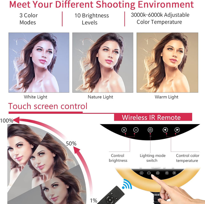 21 Zoll LED-Ringlicht mit Stativständer, grosses Selfie-Ringlicht mit Touch-Panel für YouTube Vlog V