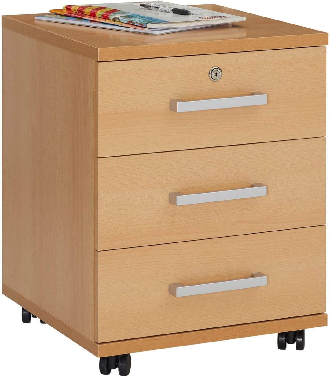 CARO-Möbel Rollcontainer Bürocontainer Büroschrank Vancouver, in buchefarben, abschliessbar mit 3 Sc
