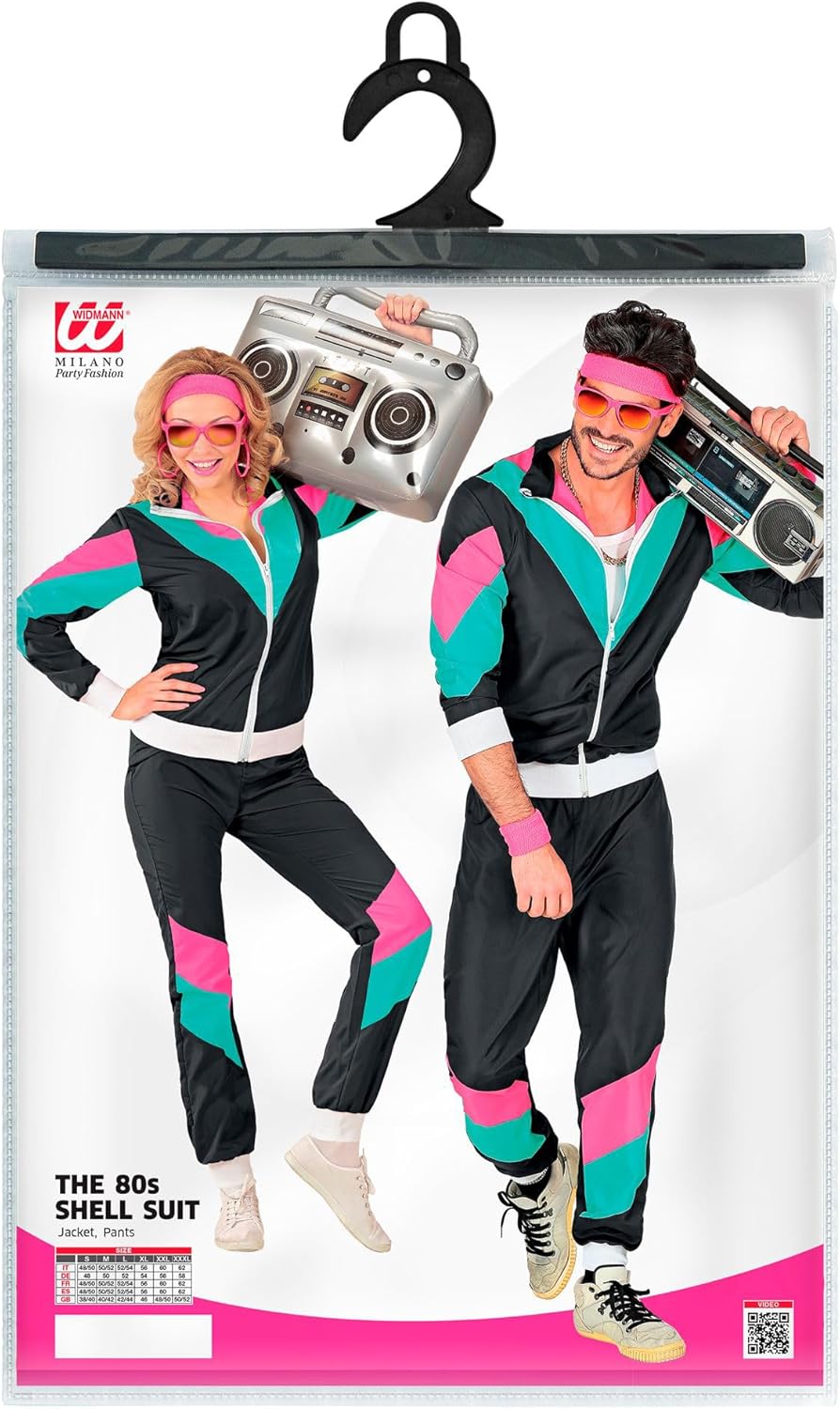 WIDMANN 10160 COSTUME TUTA ANNI 80 XXL NERA/CELES/VIOLA 