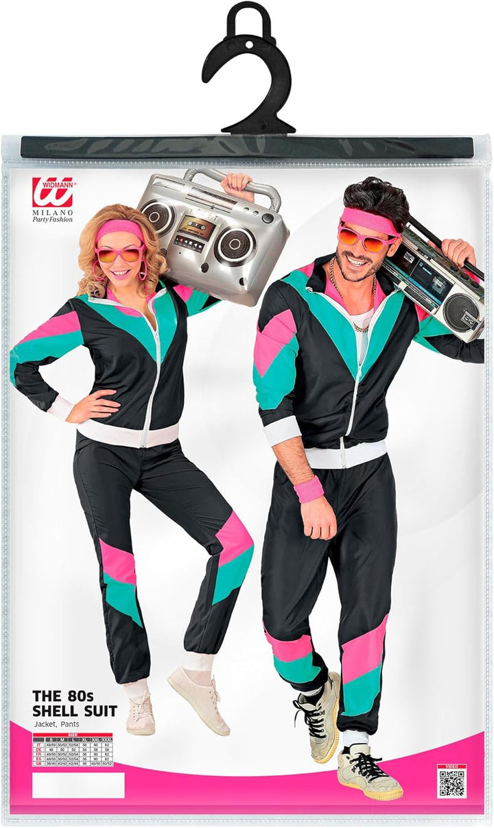WIDMANN 10160 COSTUME TUTA ANNI 80 XXL NERA/CELES/VIOLA 
