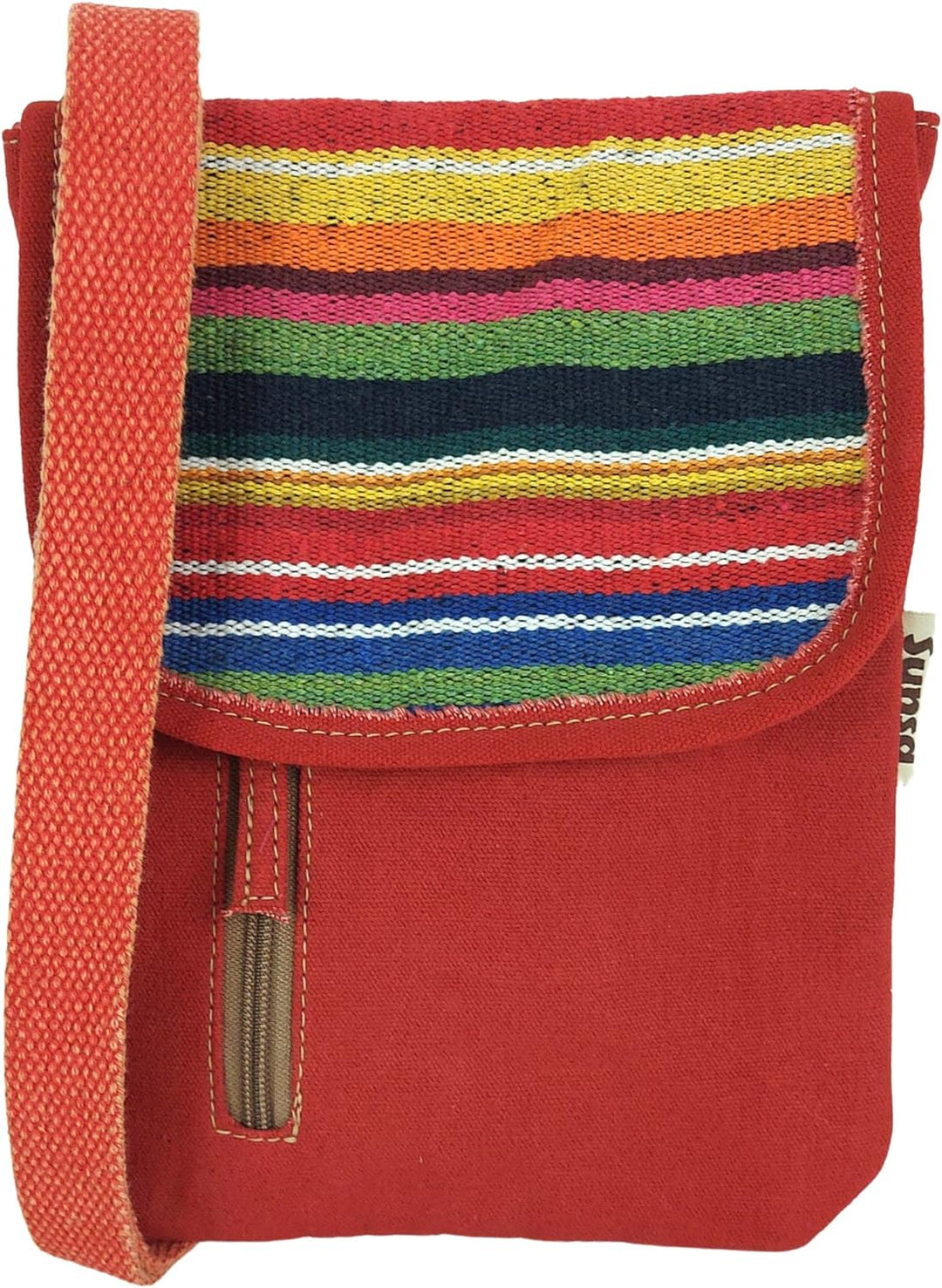 Sunsa Damen Umhängetasche. Nachhaltige Crossover Handy Tasche aus Canvas/Leinwand & gestreifte Baumw